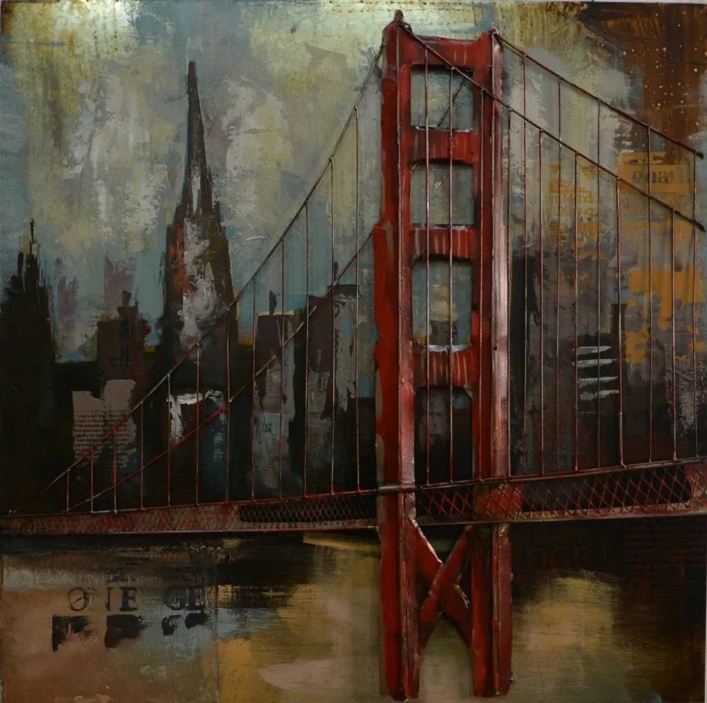 Schilderij - Metaalschilderij - Golden Gate Bridge, 100x100cm