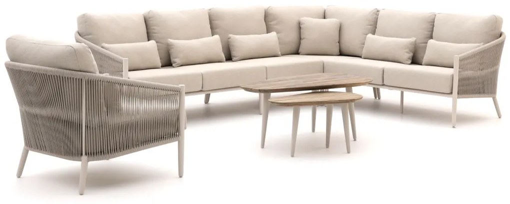 Hoek loungeset Bellagio  | 7 personen | Loungeset Old Teak Greywash/Beige | Hoekbank Aluminium | Kees Smit Tuinmeubelen
