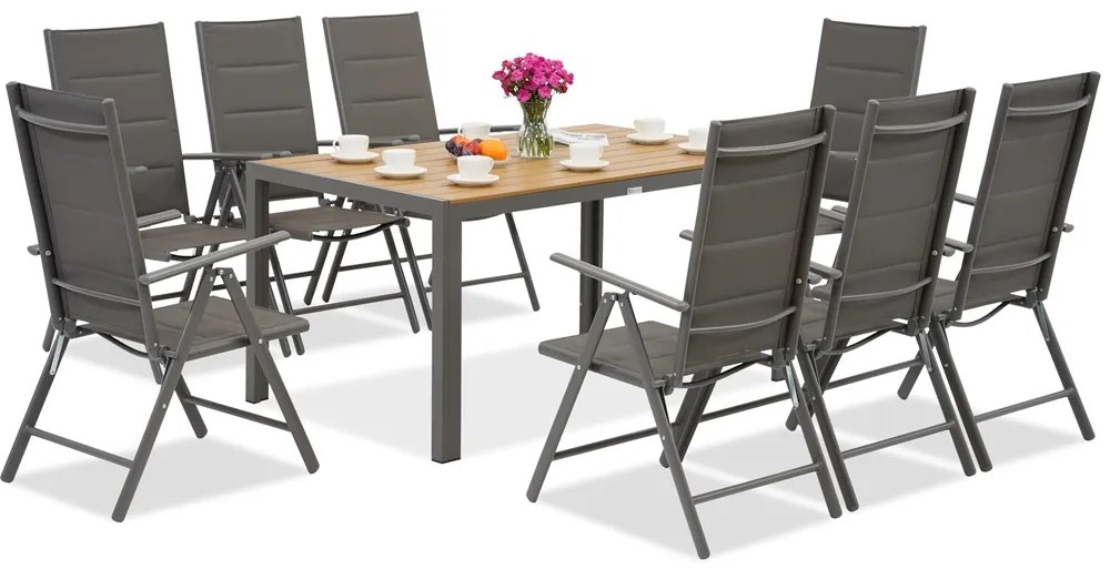 Verona Wood aluminium tuinset voor 8 personen Garden Point grijs