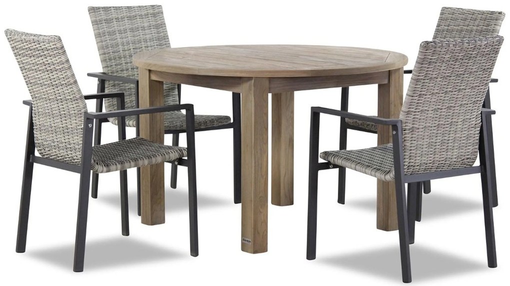Tuinset Ronde Tuintafel 4 personen 120 cm Wicker Grijs Lifestyle Garden Furniture Upton/Brighton