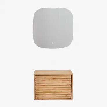 Deleyna Zwevend Houten Badkamermeubelset Natuurlijk Hout & Without Sink & Vierkant Led En Anticondens 75x75 Cm Riben & Zonder Kraan - Sklum