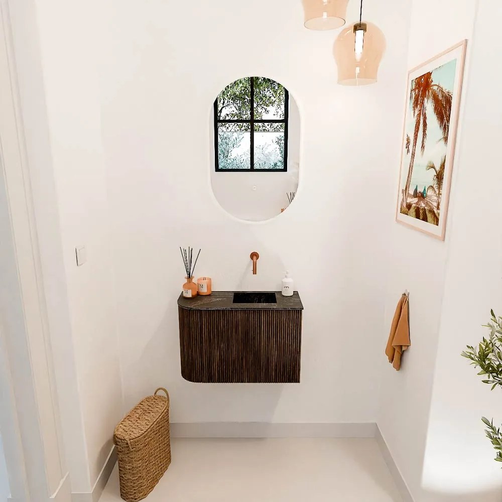 Mondiaz Joya DLux 60cm toiletmeubel ronding links walnut met wastafel faye rechts zonder kraangat lava
