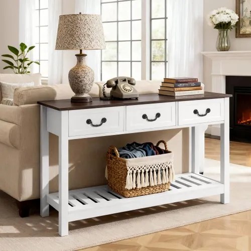 VEVOR Consoletafel/Salontafel met lades en opbergvak, smalle rechthoekige entreetafel van MDF + spaanplaat voor hal, slaapkamer, woonkamer, entree, gangtafel 120 x 30 x 80 cm Bruin + Wit