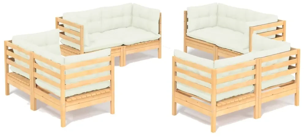 vidaXL 8-delige Loungeset met crèmekleurige kussens grenenhout