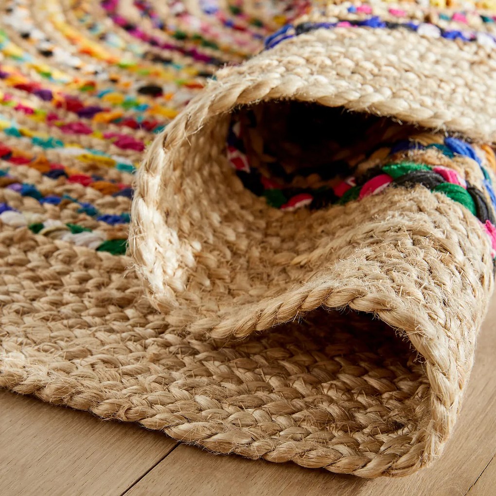 Vloerkleed in jute en recycled katoen ø150 cm, Jaco