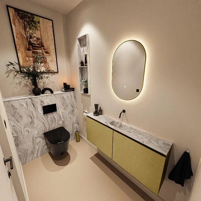 MONDIAZ TURE-DLUX 120cm toiletmeubel Oro. EDEN wastafel Glace positie midden. Zonder kraangat. TUREDX120OROM0GLA