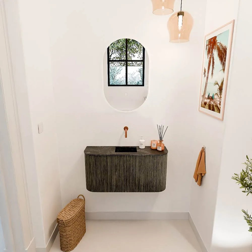 Mondiaz Joya DLux 85cm toiletmeubel ronding links/rechts shadow met wastafel faye midden zonder kraangat lava