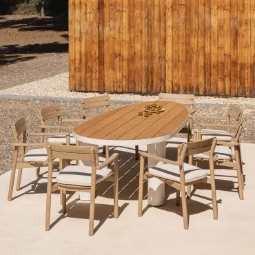 Taneli Ovale Tafelset, 260x110 Cm, Gemaakt Van Aluminium En Teakhout, En 8 Saira Acacia Houten Tuinstoelen. Teakhout - Sklum