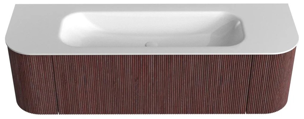 Mondiaz Kurve 150cm badmeubel ronding links/rechts ruby met 1 lade en 2 deuren en wastafel big medium midden zonder kraangat