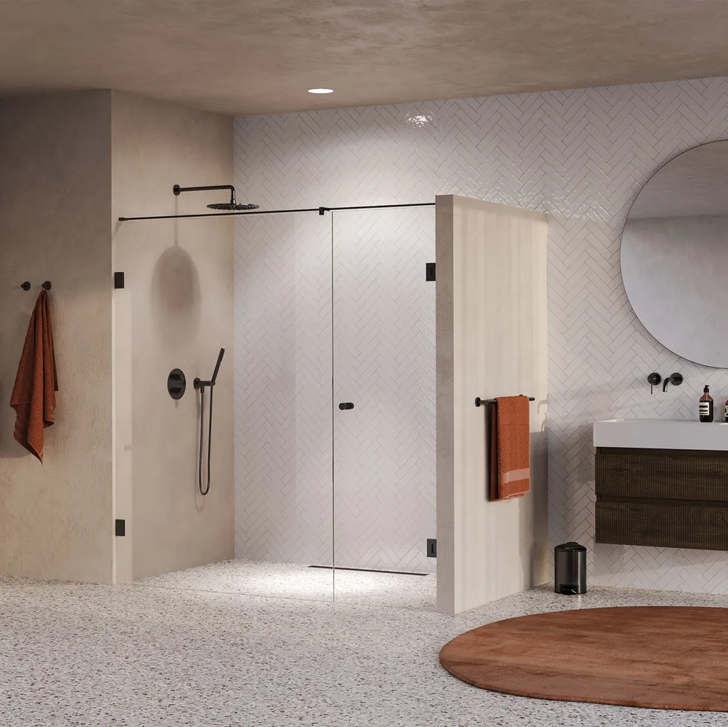 Brauer Void Carving profielloze nisdeur 190cm met draaideur 70cm aan muur gunmetal geborsteld PVD