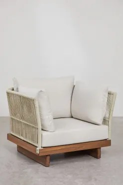 Pakket Van 2 Dailin Acacia Houten En Gevlochten Touw Fauteuils Acacia Bruin - Sklum