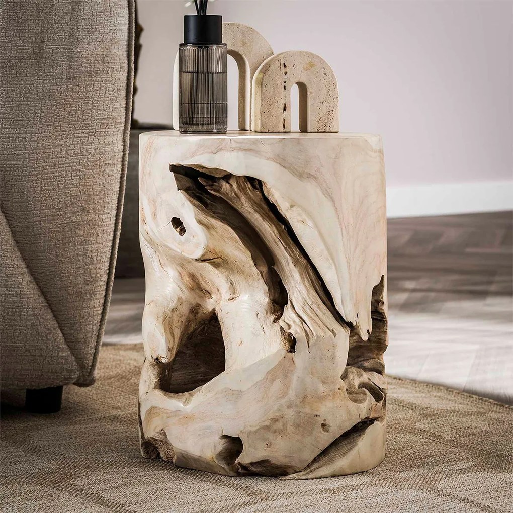 Bijzettafel Massief Teak Wit - 30 X 30cm.