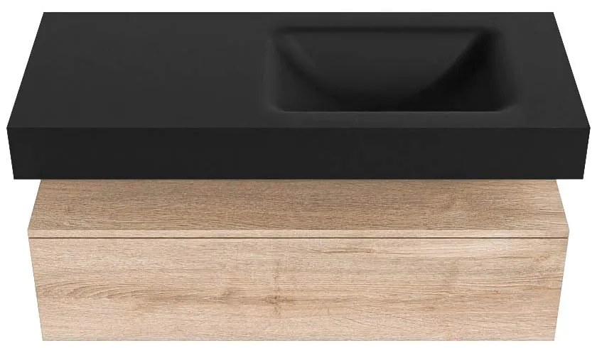 Zaro Alan badmeubel 110cm washed oak 1 lade met vrijhangende wastafel cloud rechts 1 kraangat urban