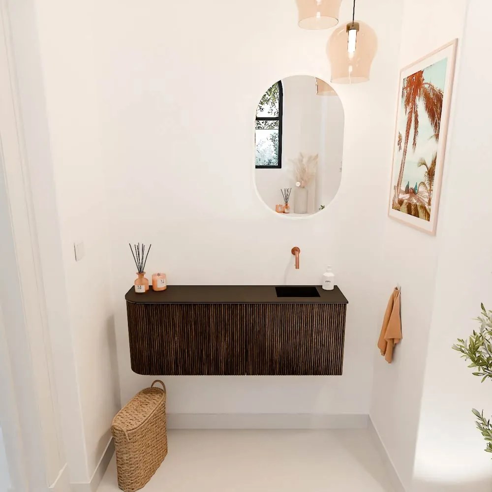 Mondiaz Joya 110cm toiletmeubel ronding links walnut met wastafel faye rechts zonder kraangat urban