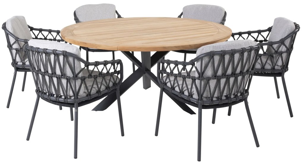 4 Seasons Outdoor Calpi dining set met Prado tafel teak blad 160 Ø cm  Tuinset    antraciet weerbestendig