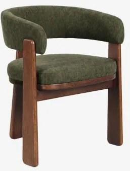 Carbalis Gestoffeerde Eetkamerstoel Met Armleuningen En Eikenhouten Frame Donker Eiken Bruin & Intens Olijfgroene Stof - Sklum
