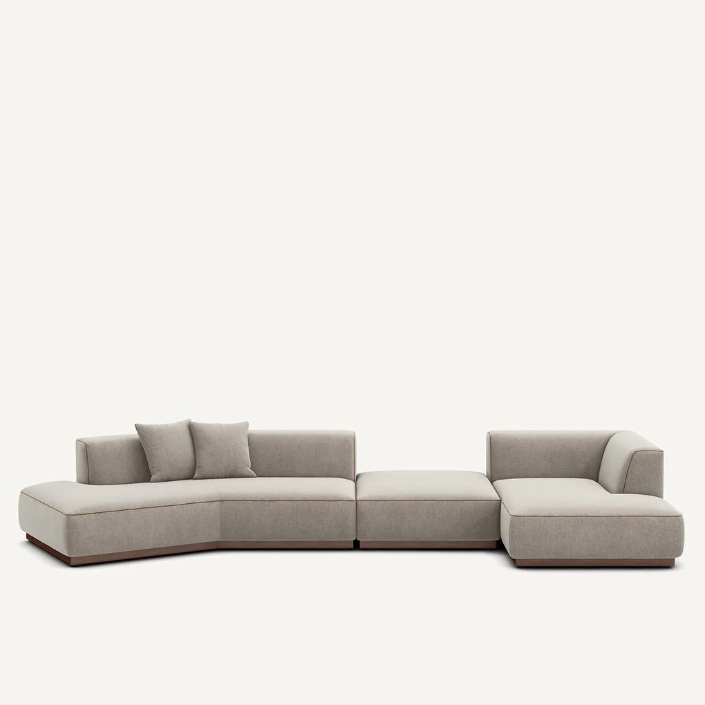 Open bank met hoek rechts met chenille fluwelen voetensteun, JACOPO