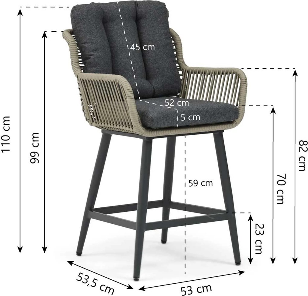 Tuinset 4 personen 180 cm Rope Grijs Coco Alto/Sienta