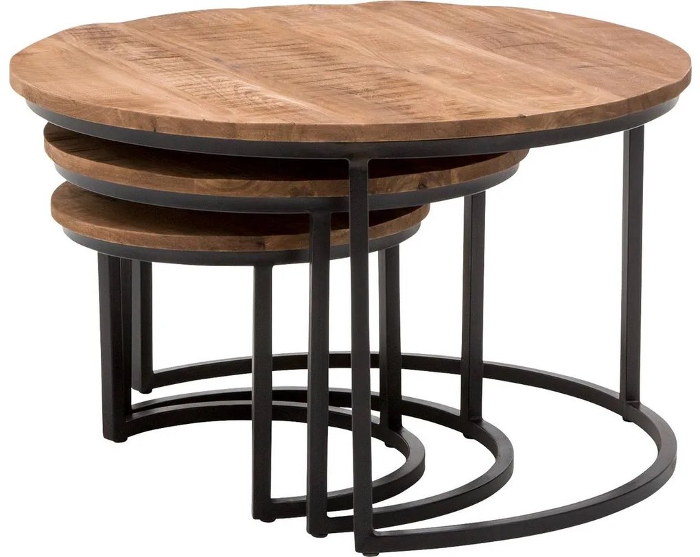 Goossens Salontafel Zida Xl rond, hout mango bruin, urban industrieel, 73 x 44 x 73 cm