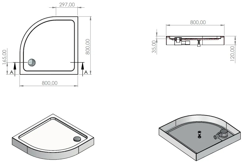 SaniGoods Rondo douchebak kwartrond 80x80x15m