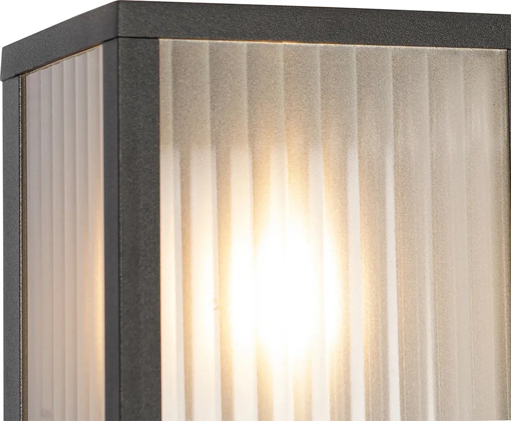 Buiten wandlamp zwart met ribbel glas IP44 - Charlois