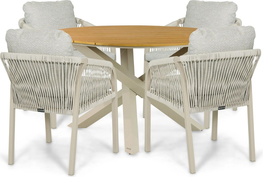 Tuinset Ronde Tuintafel 4 personen 125 cm Rope Taupe  Lifestyle Garden Furniture Biagio/Ancona