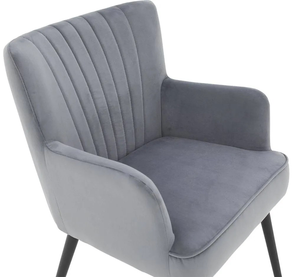 Goossens Eetkamerstoel Rob blauw velvet stof met armleuning, urban industrieel