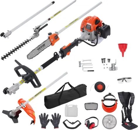 VEVOR 33CC 6-in-1 heggenschaar, benzineheggenschaar, onkruidverdelger, draadtrimmer, bosmaaier, kantenmaaier, stoksnoeischaar, kettingzaag, snoeizaag met verlengstok