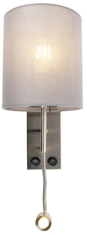 Moderne wandlamp staal met katoenen grijze kap - Stacca
