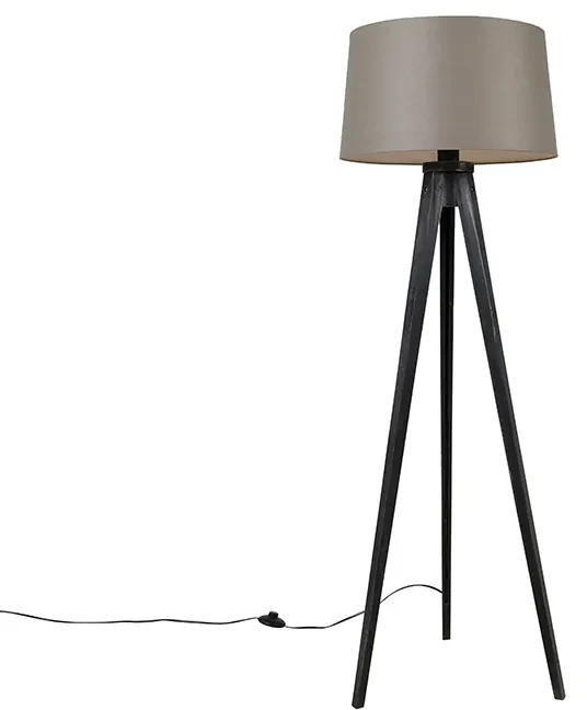 Tripod zwart met linnen kap taupe 45 cm - Tripod Classic Klassiek / Antiek E27 rond Binnenverlichting Lamp