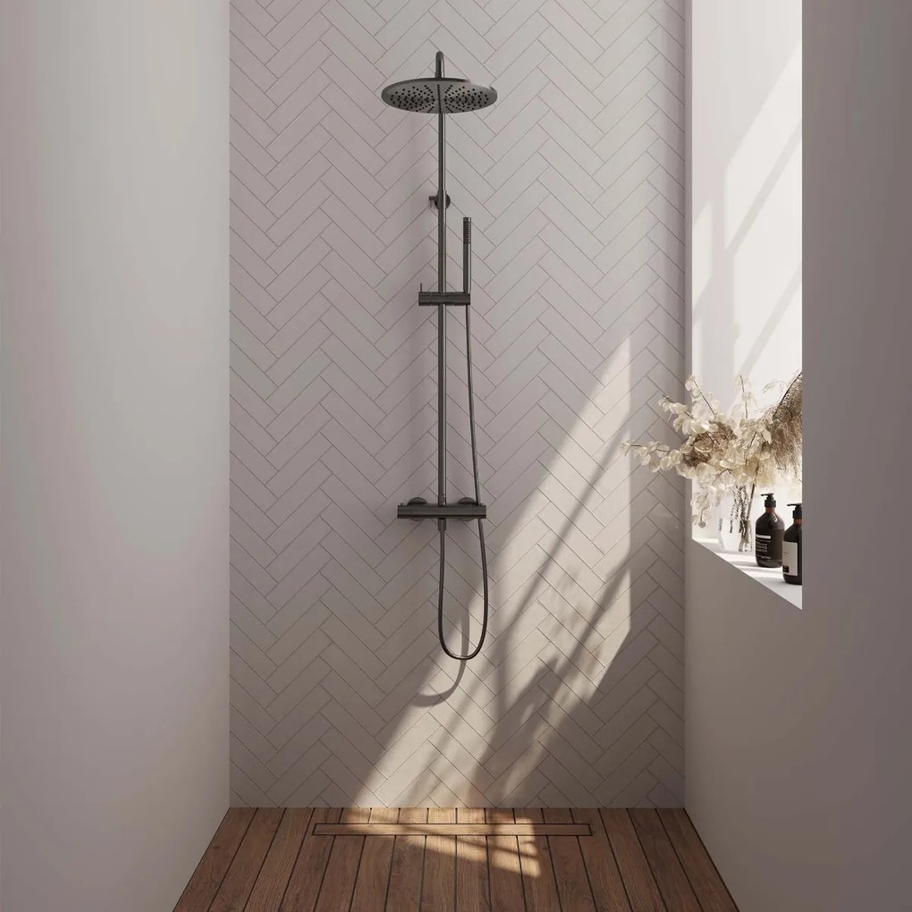 Brauer Gunmetal Edition opbouw regendoucheset met staafhanddouche en hoofddouche 30cm gunmetal geborsteld PVD