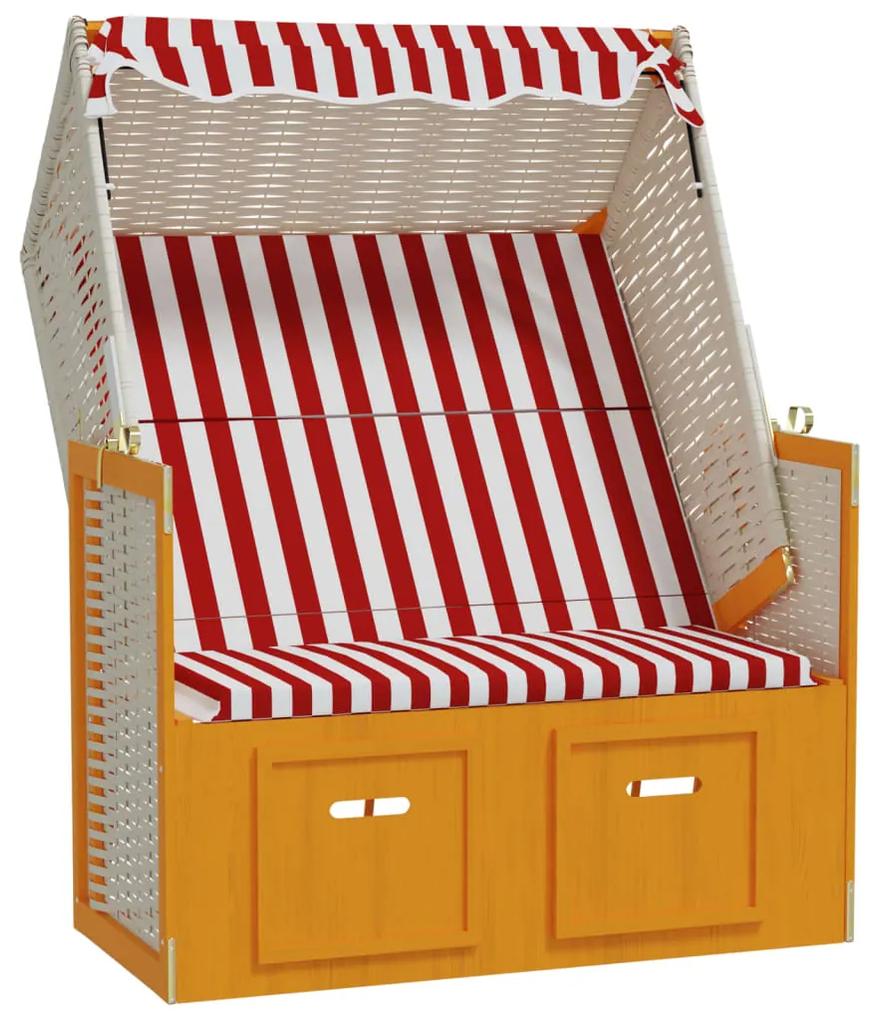 vidaXL Strandstoel met luifel poly rattan en massief hout rood en wit