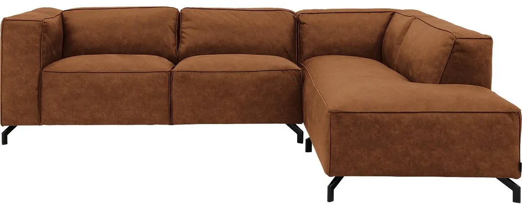 Goossens Bank Calvin cognac, micro leer, 2,5-zits, modern design met ligelement rechts