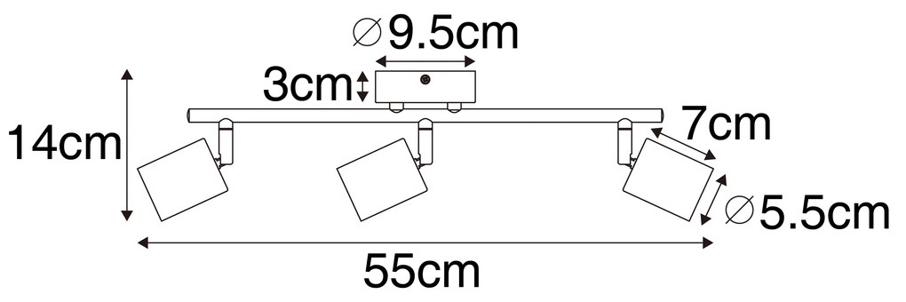 Industriële spot zwart met hout kantelbaar 3-lichts - Jeana