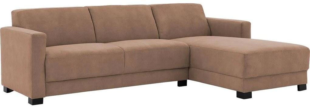 Goossens Bank My Style bruin, microvezel, 2,5-zits, stijlvol landelijk met chaise longue rechts