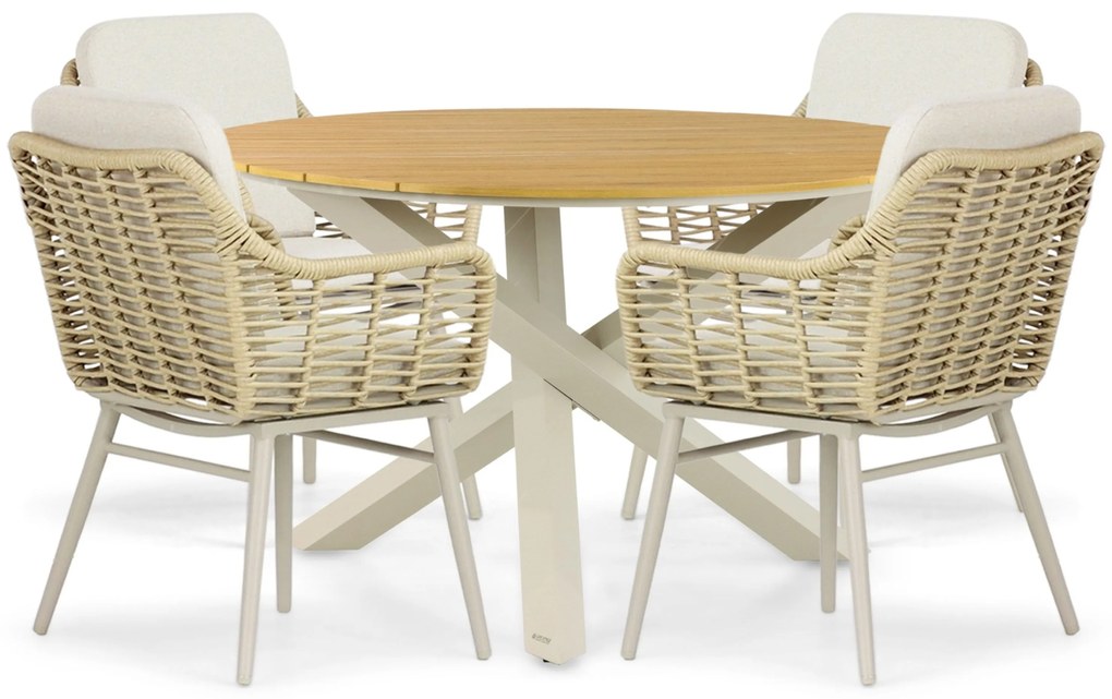 Tuinset 4 personen 125 cm Aluminium/rope Taupe Coco Antoni/Ancona