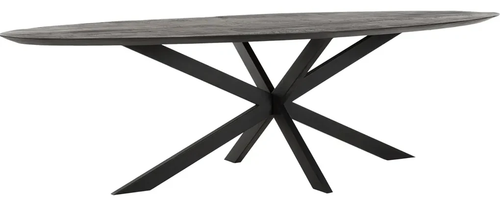 Ovale Eettafel Zwart Teakhout 280 Cm - 280 X 120cm.