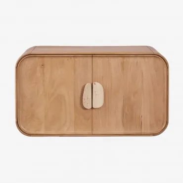 Hangend Badkamermeubelset 95x45 Cm Van Mangohout En Natuurlijke Kivalina-steen Zonder Wastafel & Spiegelloze & Zonder Kraan & Travertijn - Mangohout -