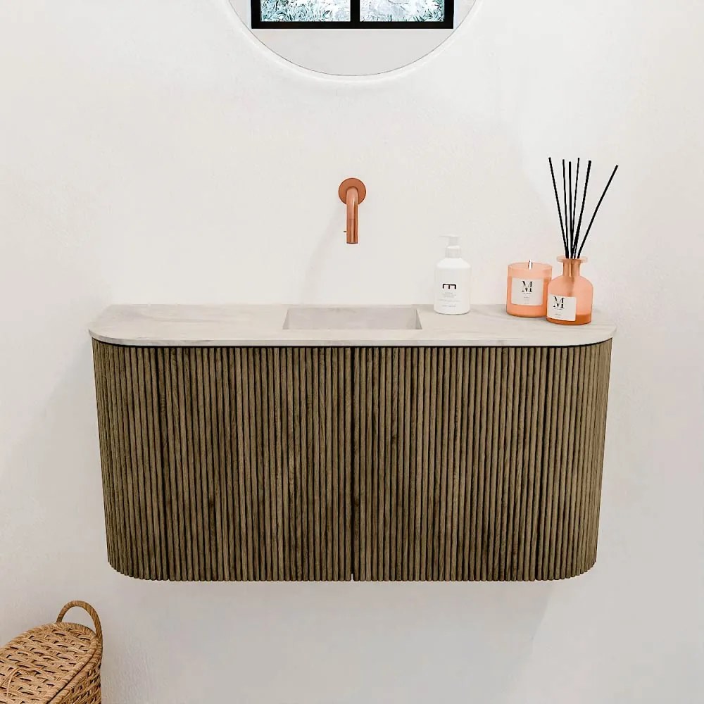 Mondiaz Joya DLux 85cm toiletmeubel ronding links/rechts dusk met wastafel faye midden zonder kraangat ostra
