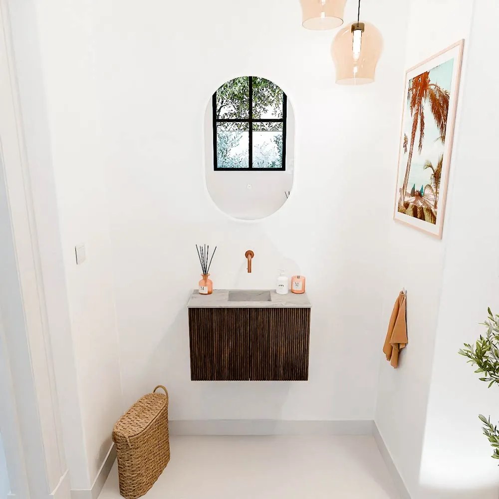 Mondiaz Joya DLux 60cm toiletmeubel walnut met wastafel faye midden zonder kraangat glace