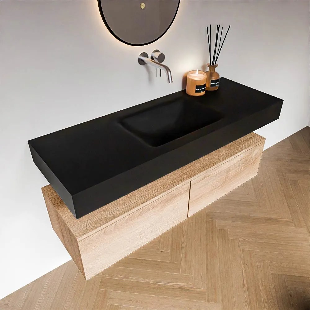 Zaro Alan badmeubel 130cm washed oak 2 lades met vrijhangende wastafel cloud midden zonder kraangat urban