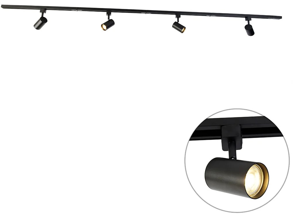 Modern railsysteem met 4 Spot / Opbouwspot / Plafondspots zwart 1-fase - Iconic Yade Modern GU10 Binnenverlichting Lamp