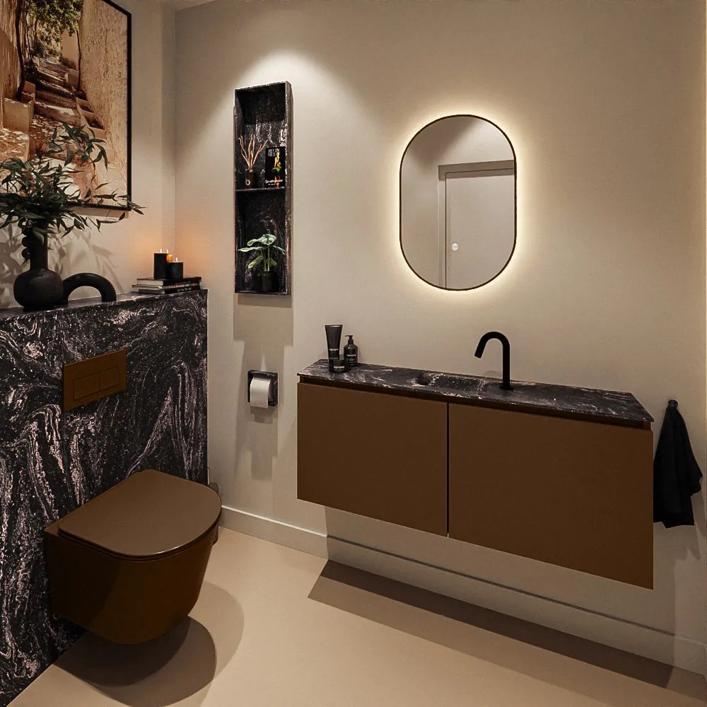 Mondiaz Ture DLux toiletmeubel 120cm rust met wastafel lava midden met kraangat