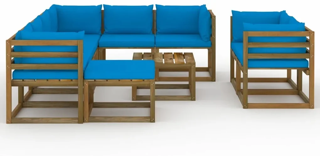 vidaXL 10-delige Loungeset met lichtblauwe kussens