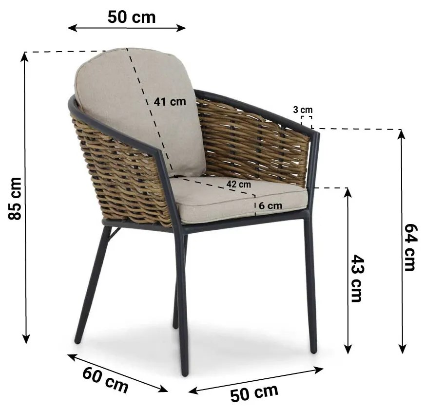 Bistroset 2 personen 70 cm Aluminium/wicker Grijs Lifestyle Garden Furniture Nice/Como