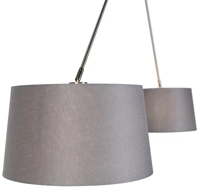 Stoffen Hanglamp zwart met linnen kappen antraciet 35 cm 2-lichts - Blitz Modern E27 cilinder / rond rond Binnenverlichting Lamp