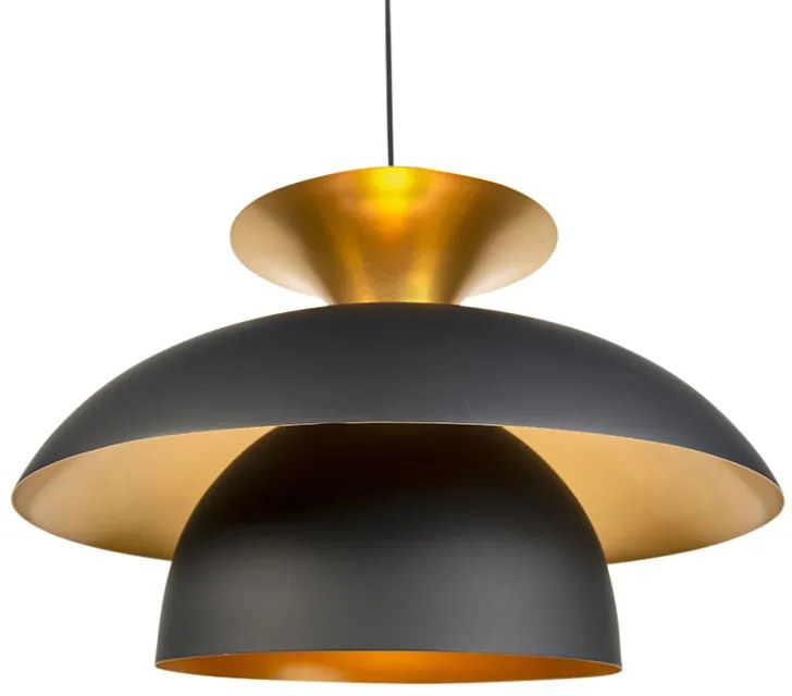 Moderne ronde hanglamp zwart met goud 3-laags - Titus
