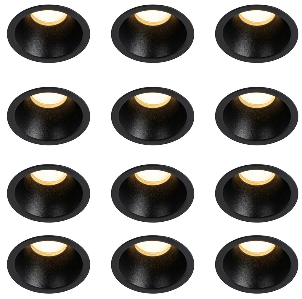 Set van 12 moderne inbouwspots zwart GU10 35mm IP44 - Dept