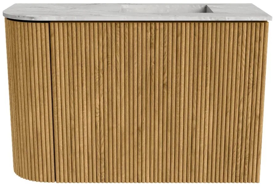 Mondiaz Joya DLux 60cm toiletmeubel ronding links oak met wastafel faye rechts zonder kraangat glace