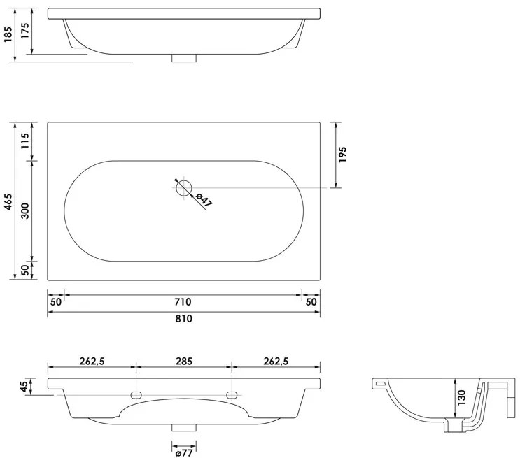 Brauer Moon wastafel keramiek 80cm zonder kraangat wit glans